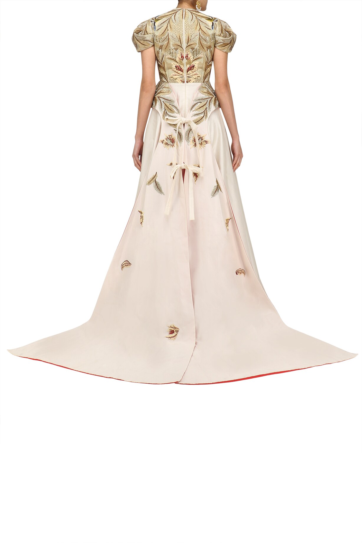 Off white and gold embroidered peplum gown available only at Pernia's Pop  Up Shop. 2026