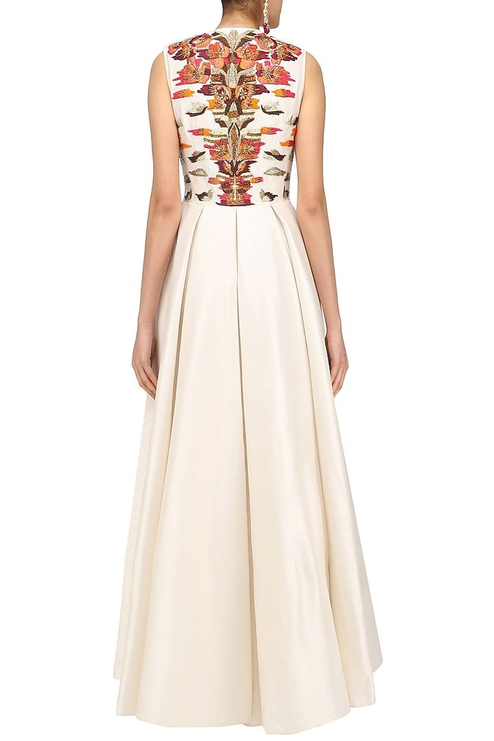 Off white embroidered front open layered gown available only at Pernia's Pop Up Shop.