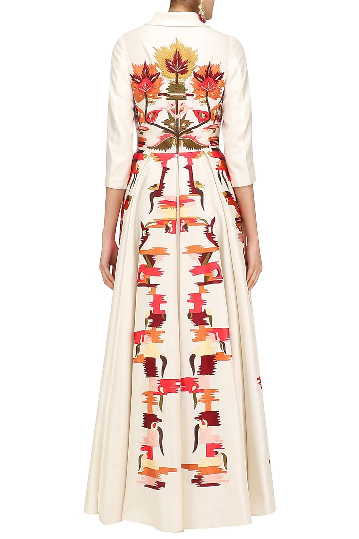 Off white bird and floral design front open gown available only at Pernia's Pop Up Shop.