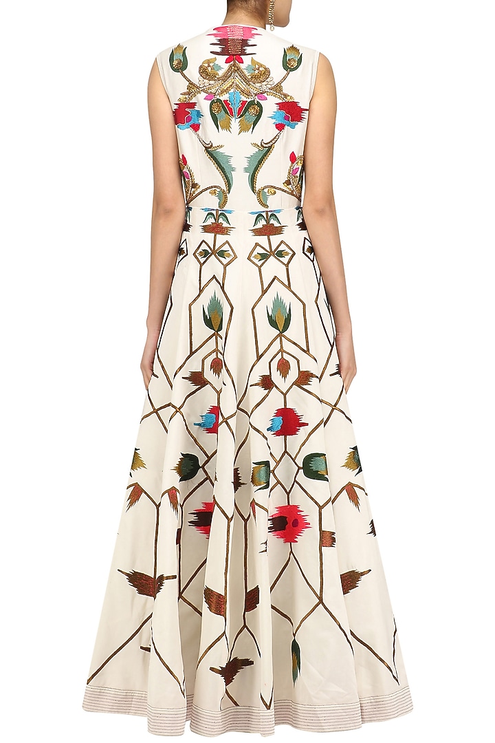 Off white abstract design embroidered front open gown available only at Pernia's Pop Up Shop.
