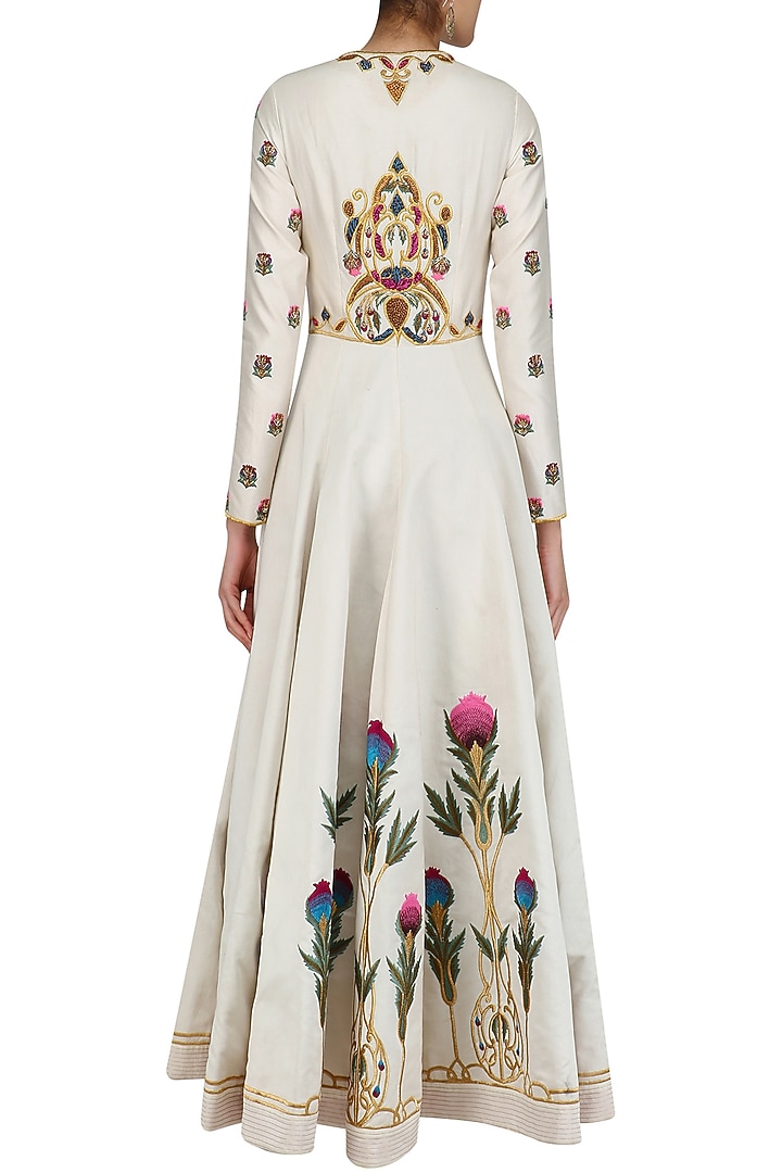 Off white floral embroidered front open gown available only at Pernia's Pop Up Shop.
