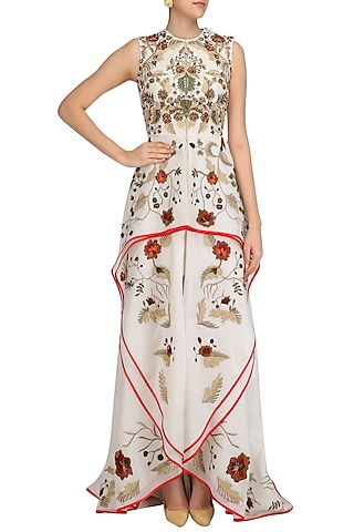 Off White High Low Flared Gown by Samant Chauhan