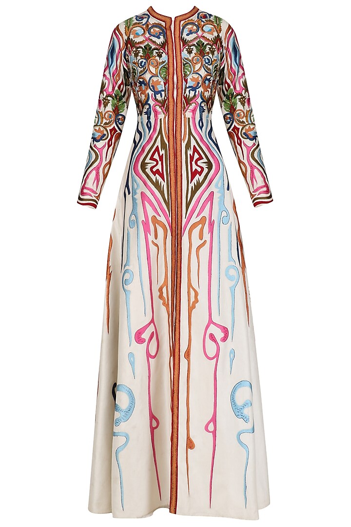 Off white front open embroidered gown available only at Pernia's Pop Up Shop.