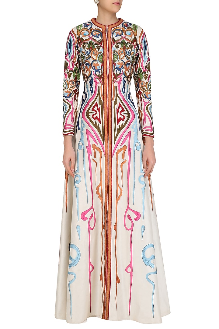 Off white front open embroidered gown available only at Pernia's Pop Up Shop.