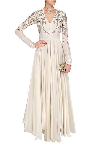 Off White Anarkali Style Gown by Samant Chauhan