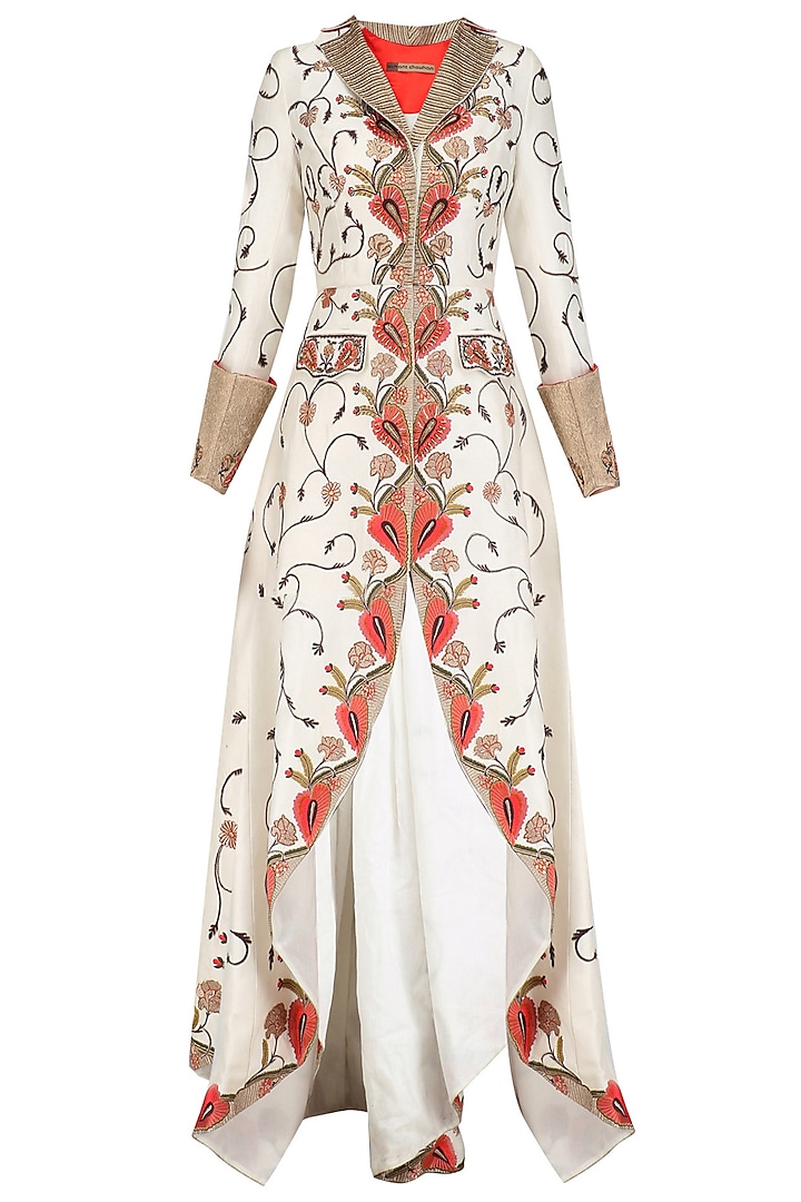 Off White High Low Embroidered Gown by Samant Chauhan