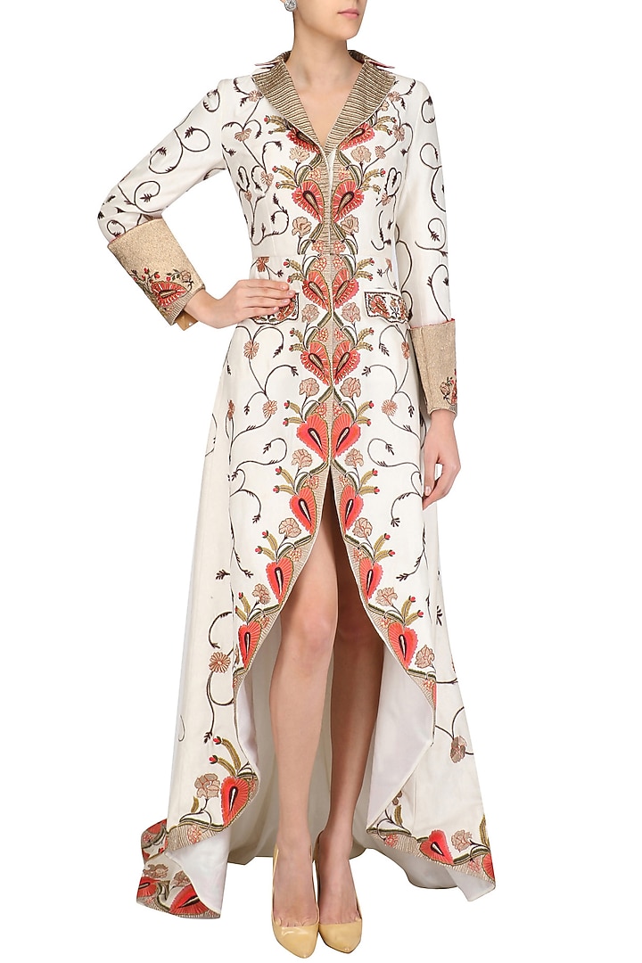 Off white high low embroidered gown available only at Pernia's Pop Up Shop.