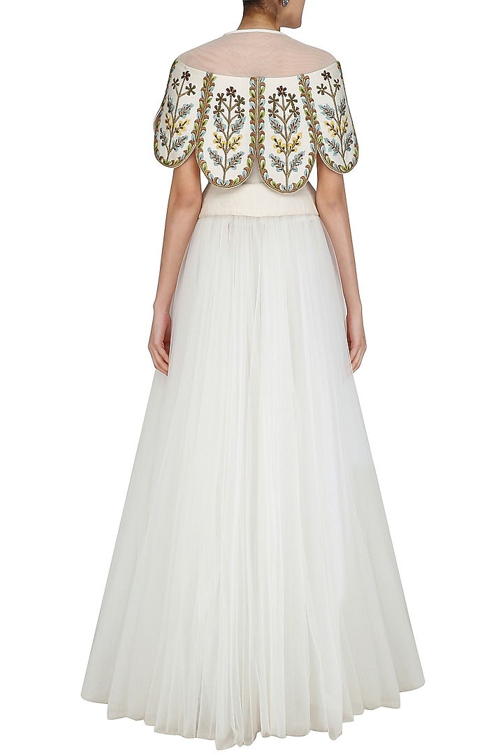 Off white front open embroidered gown with gathers available only at Pernia's Pop Up Shop.
