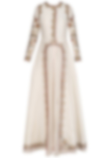 Off White Front Open Layered Gown by Samant Chauhan