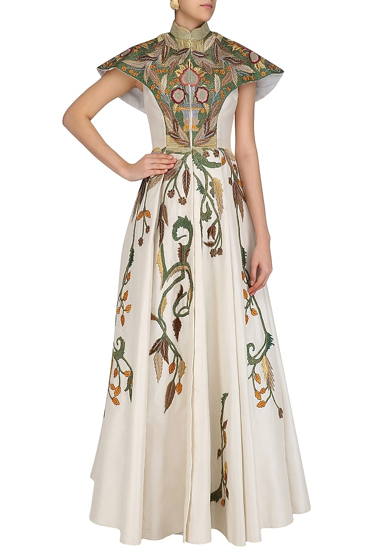 Off white cape style flared gown available only at Pernia's Pop Up Shop.