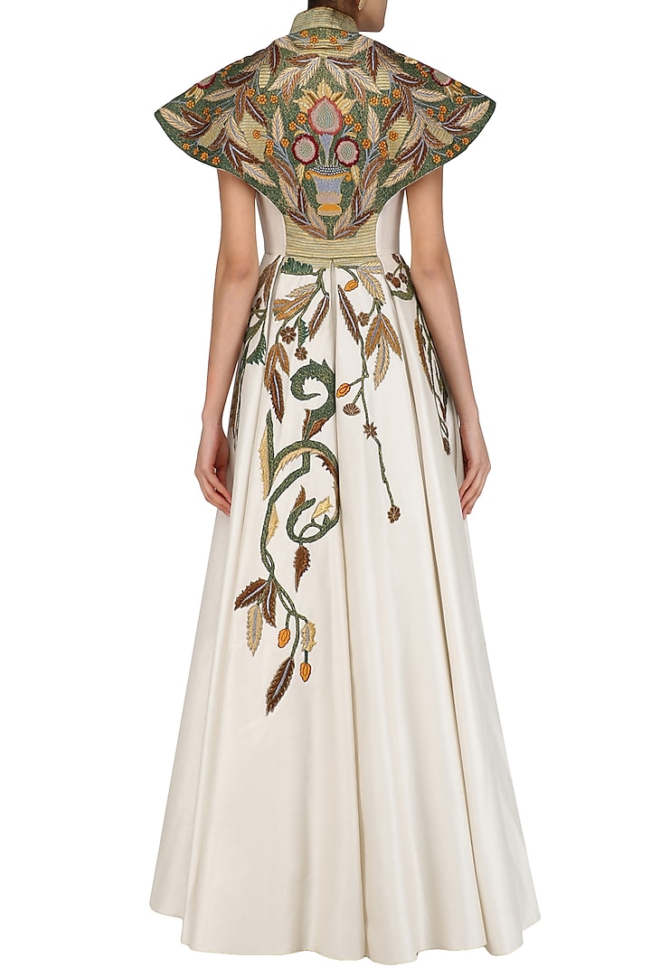 Off white cape style flared gown available only at Pernia's Pop Up Shop.
