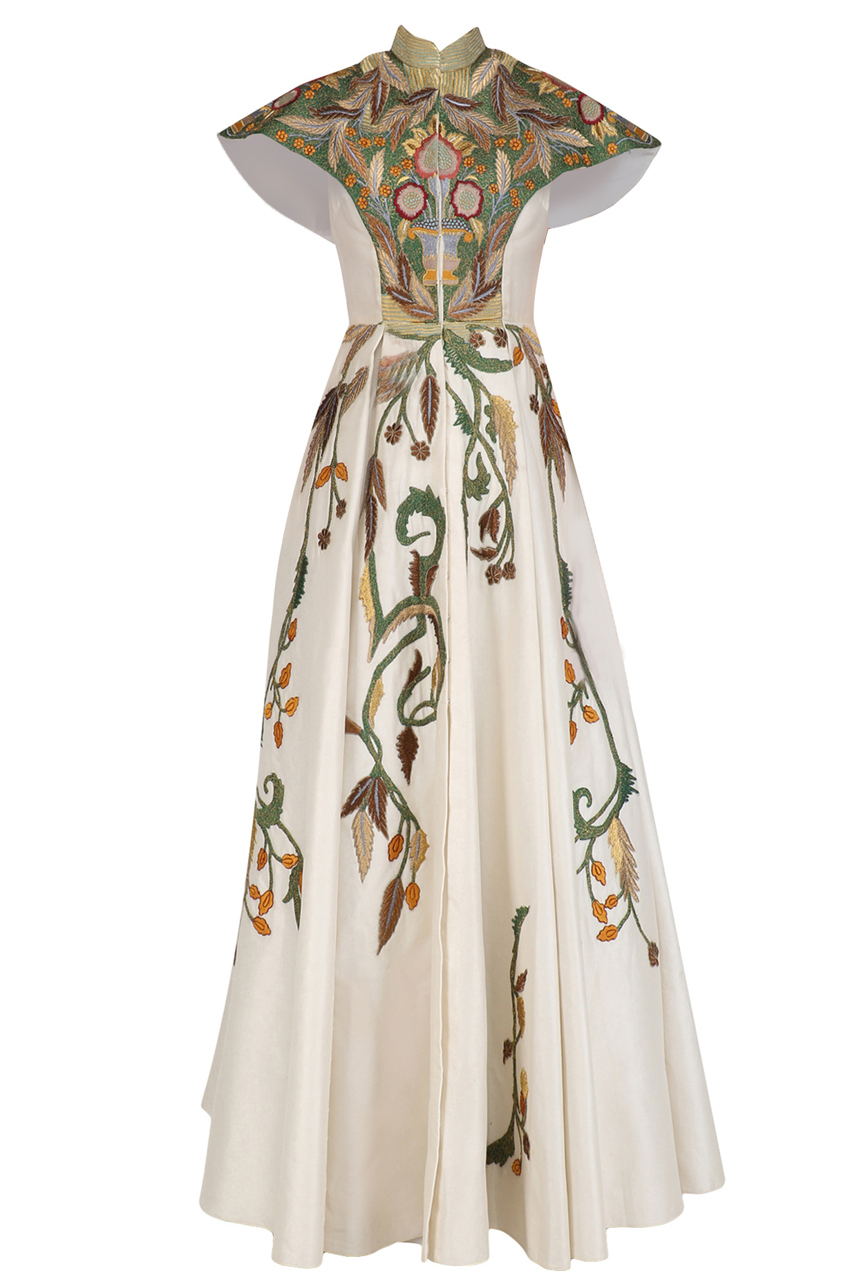 Off white cape style flared gown available only at Pernia's Pop Up Shop.