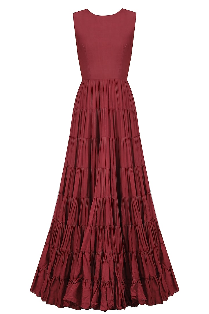 Red and blue panel floral embroidered crinkled gown available only at Pernia's Pop Up Shop.