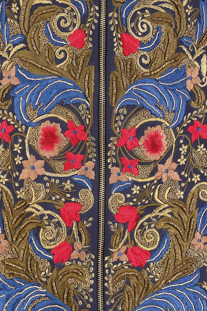 Red and blue panel floral embroidered crinkled gown available only at Pernia's Pop Up Shop.