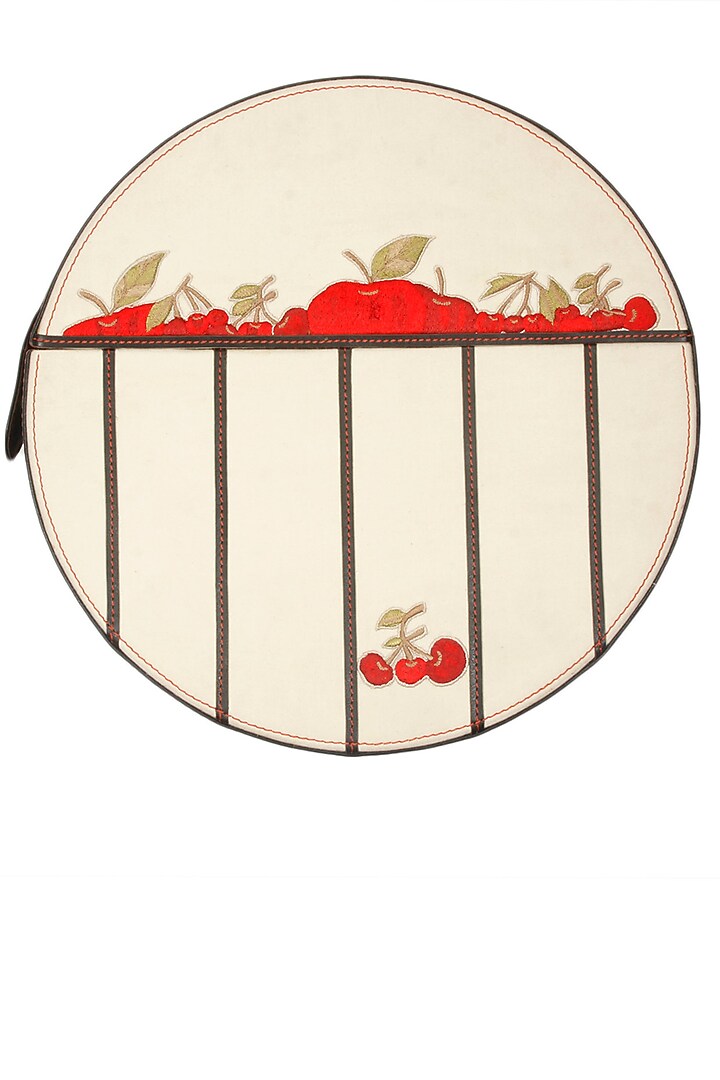 White and red silk thread embroidered handcase bag available only at Pernia's Pop Up Shop.