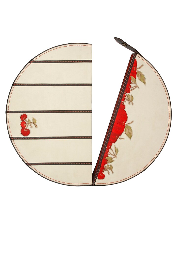 White and red silk thread embroidered handcase bag available only at Pernia's Pop Up Shop.