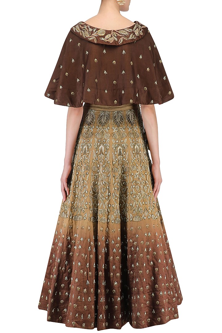Beige and brown shaded zari embroidered lehenga set available only at Pernia's Pop Up Shop.