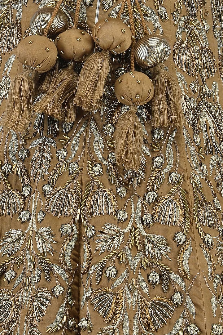 Beige and brown shaded zari embroidered lehenga set available only at Pernia's Pop Up Shop.