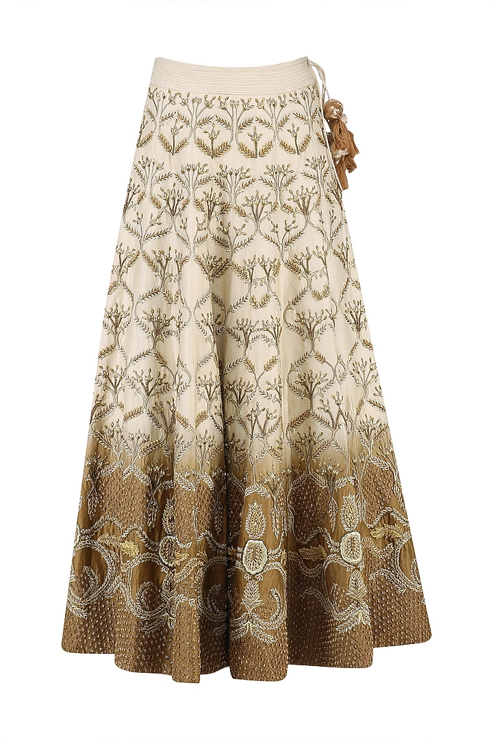 Cream and brown shaded zari embroidered lehenga set available only at Pernia's Pop Up Shop.