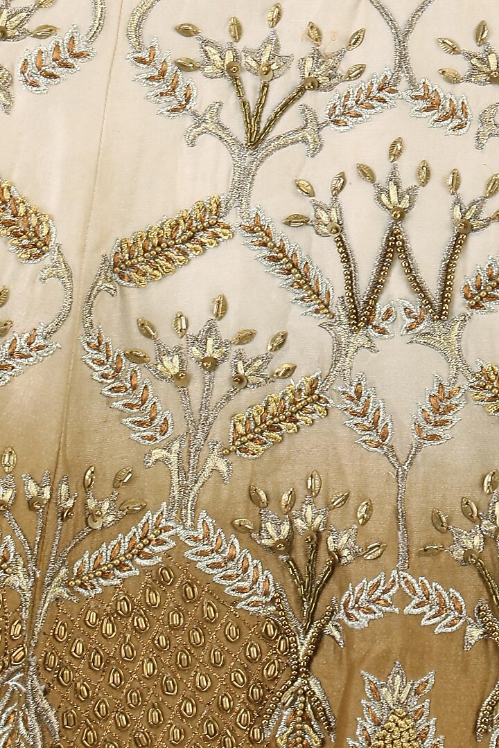 Cream and brown shaded zari embroidered lehenga set available only at Pernia's Pop Up Shop.