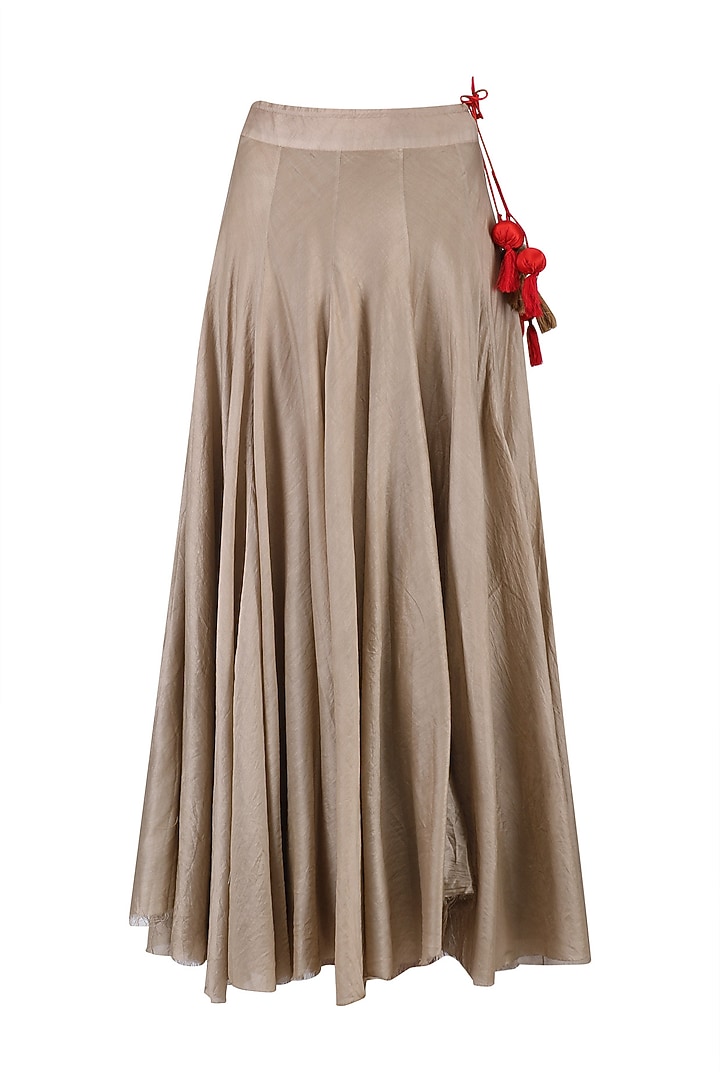 Beige pleated tunic and embroidered jacket set available only at Pernia's Pop Up Shop.