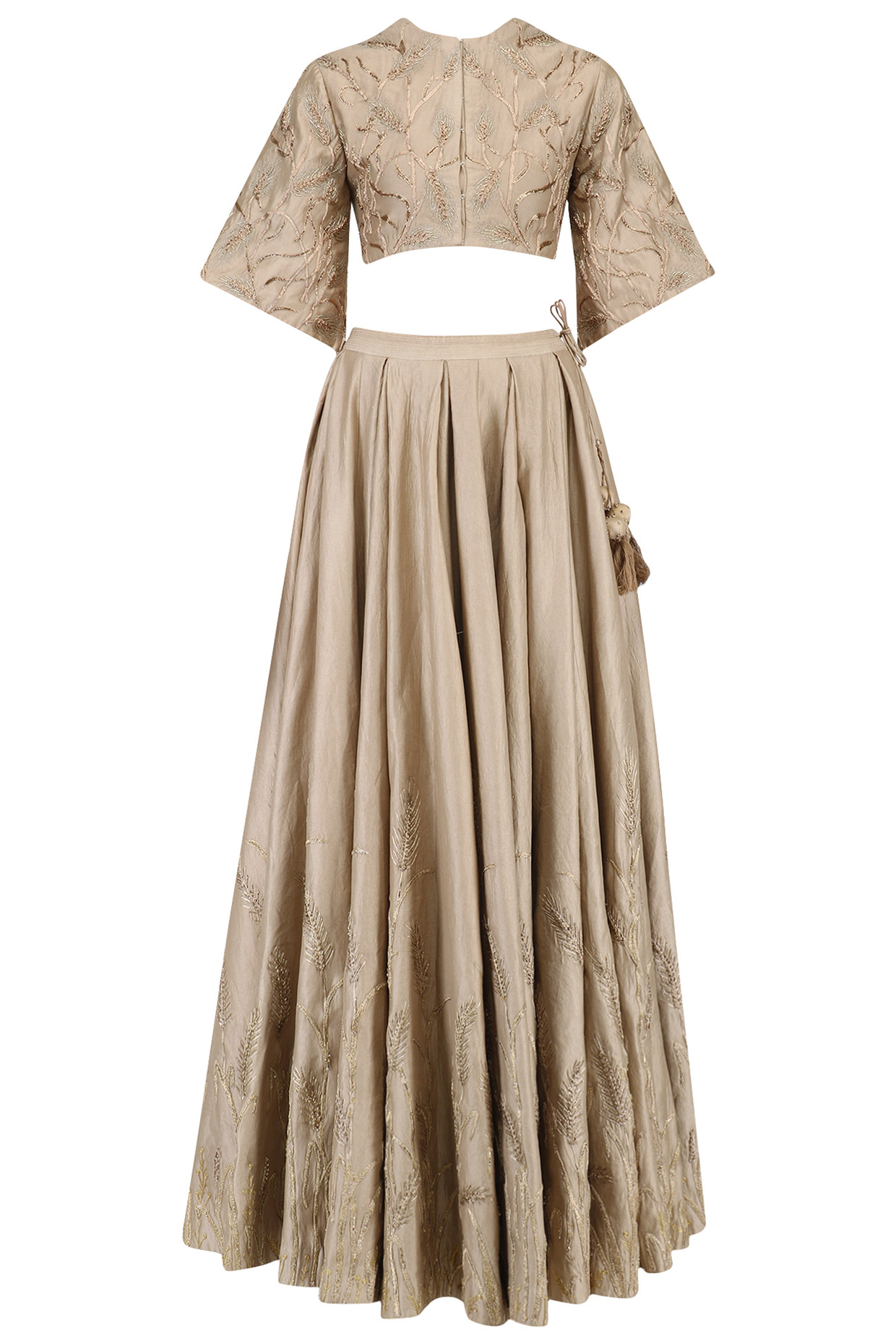 Beige zari embroidered lehenga set available only at Pernia's Pop Up Shop.
