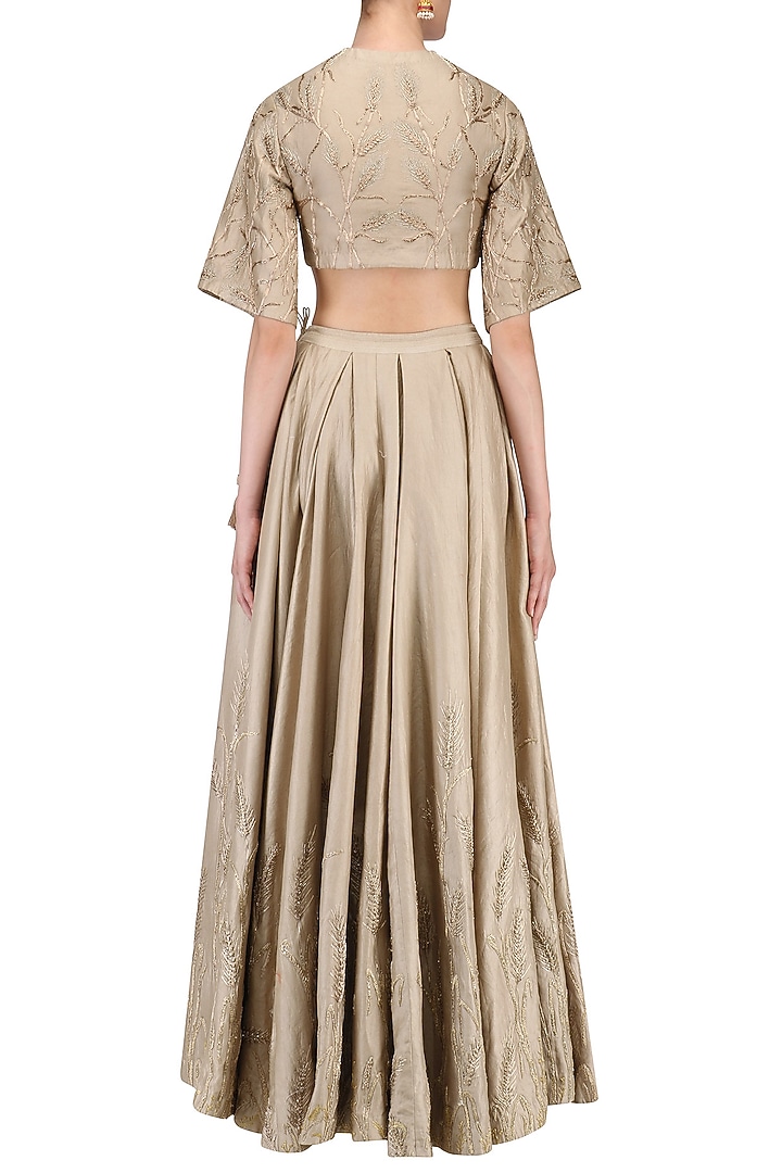 Beige zari embroidered lehenga set available only at Pernia's Pop Up Shop.