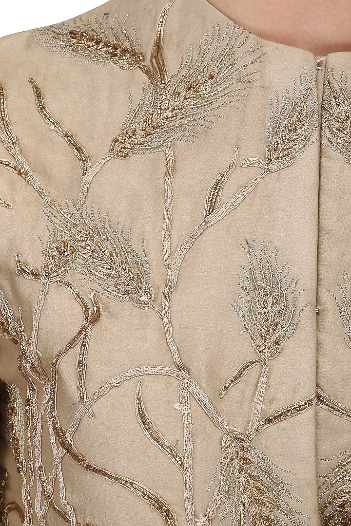 Beige zari embroidered lehenga set available only at Pernia's Pop Up Shop.