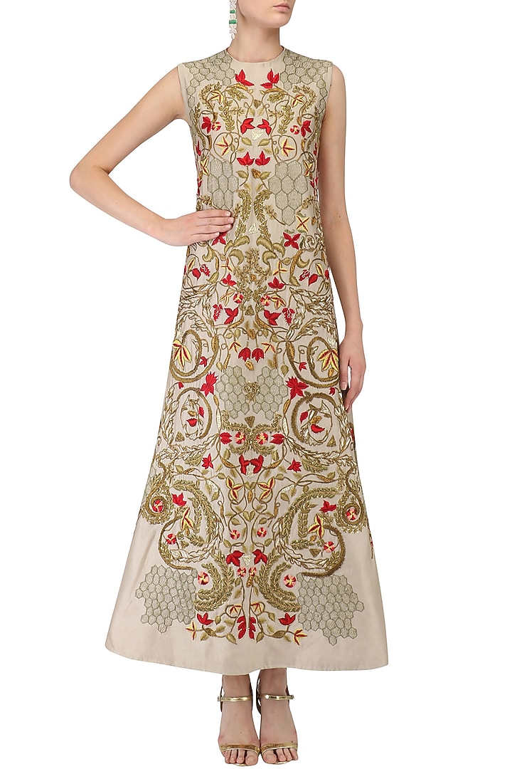 Grey floral embroidered A line dress available only at Pernia's Pop Up Shop.