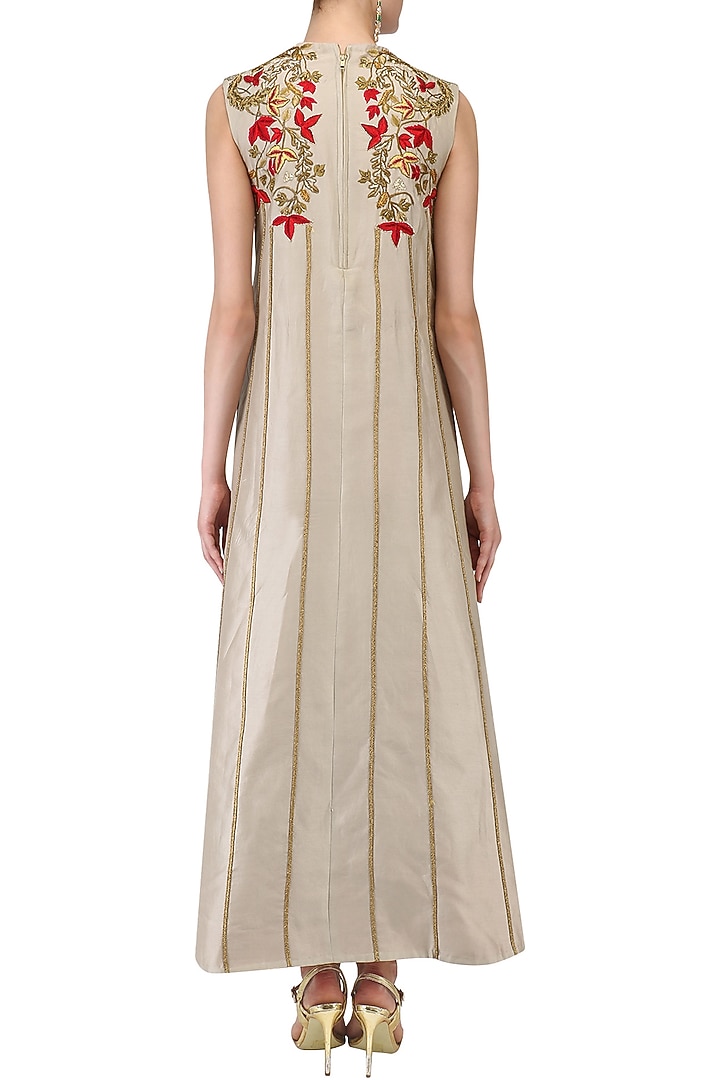 Grey floral embroidered A line dress available only at Pernia's Pop Up Shop.