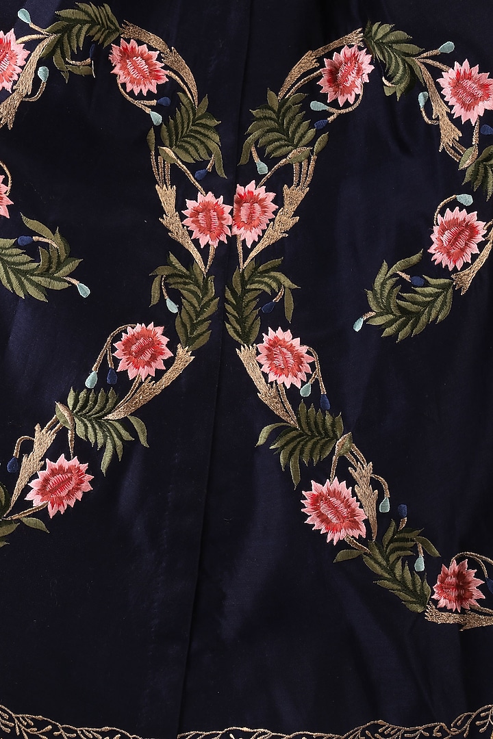 Navy blue floral embroidered front open flared gown available only at Pernia's Pop Up Shop.