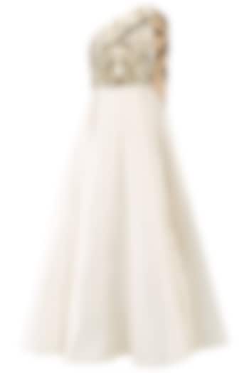 Off White Floral Embroidered One Shoulder Gown by Samant Chauhan