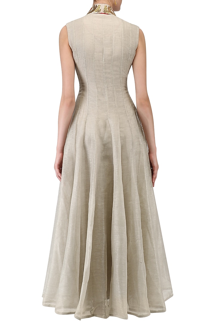 Grey floral zari embroidered A line dress available only at Pernia's Pop Up Shop.