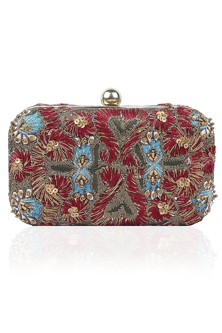Samant Chauhan presents Red silk thread and zari embroidered box clutch ...