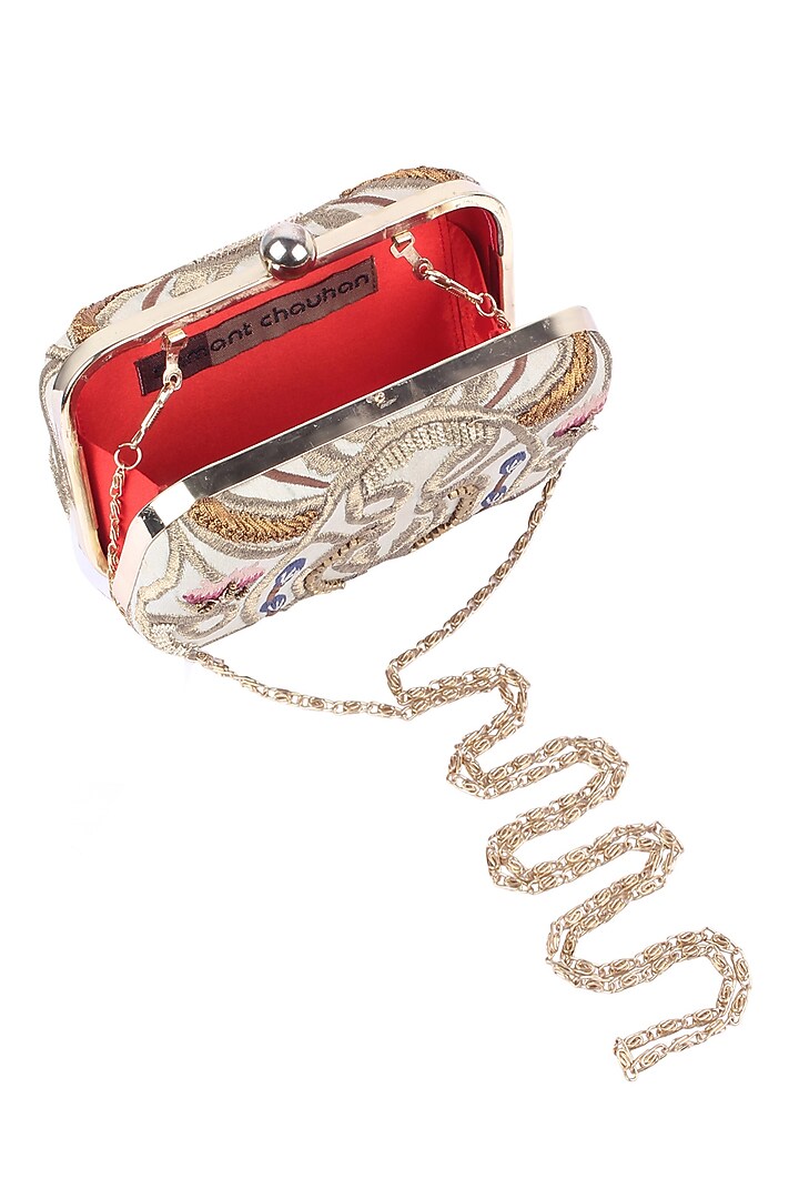 Samant Chauhan presents White silk thread and zari embroidered box clutch available only at Pernia's Pop Up Shop.