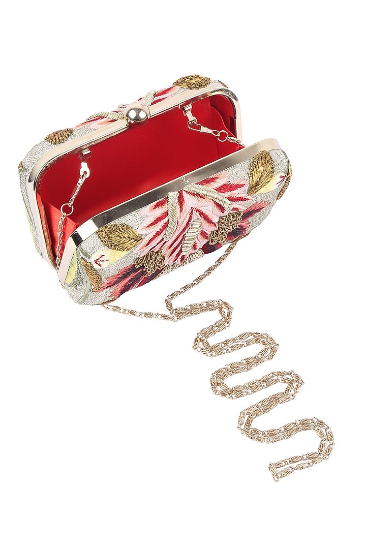 Samant Chauhan presents Gold silk thread and zari embroidered box clutch available only at Pernia's Pop Up Shop.