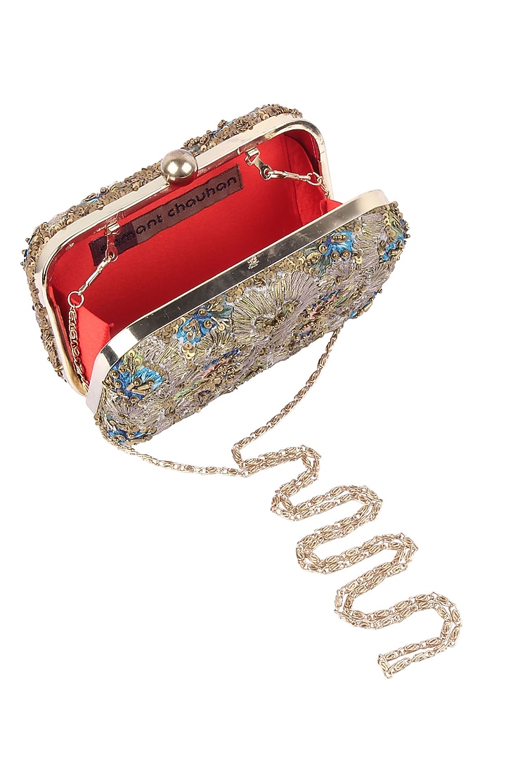 Samant Chauhan presents Grey silk thread and zari embroidered box clutch available only at Pernia's Pop Up Shop.