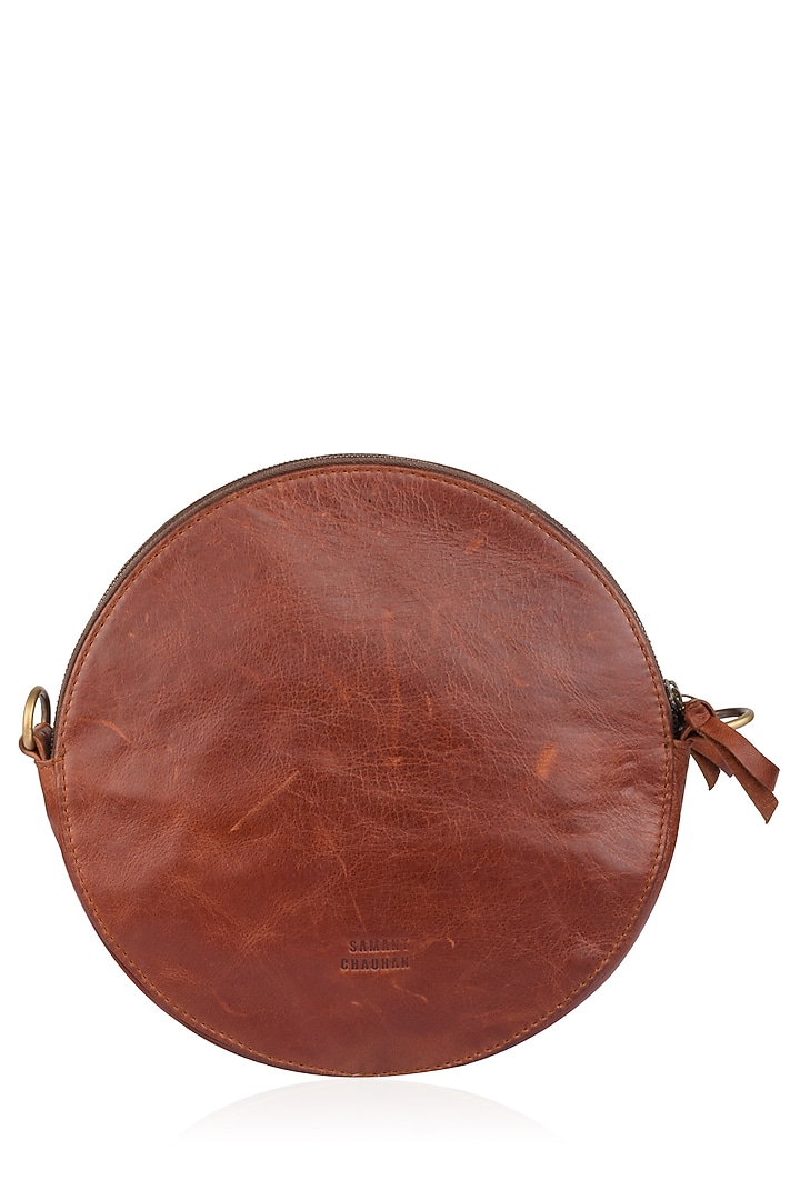 Samant Chauhan Accessories presents Brown and blue floral embroidered leather bag available only at Pernia's Pop Up Shop.
