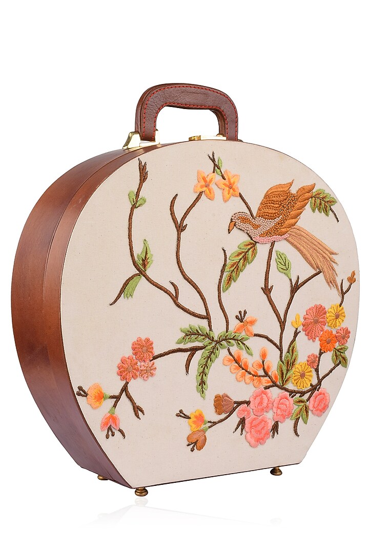 Samant Chauhan Accessories presents Off white silk thread embroidered hard case leather trunk available only at Pernia's Pop Up Shop.