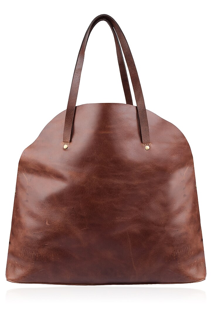 Samant Chauhan Accessories presents Brown pull up leather tote bag available only at Pernia's Pop Up Shop.