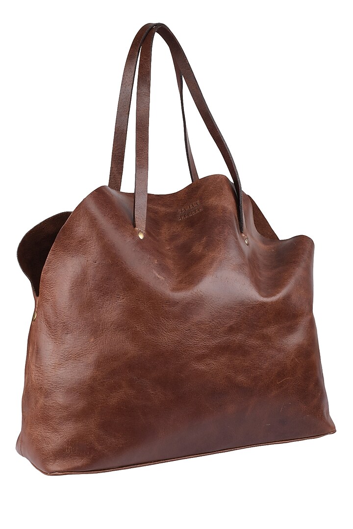 Samant Chauhan Accessories presents Brown pull up leather tote bag available only at Pernia's Pop Up Shop.