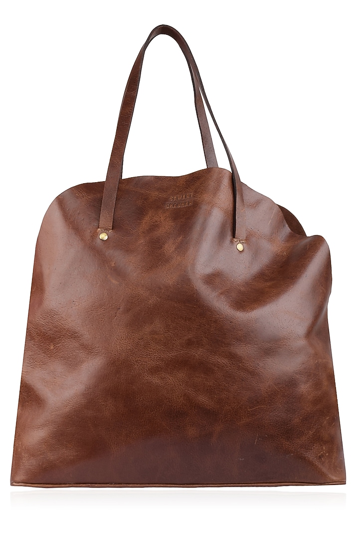Samant Chauhan Accessories presents Brown pull up leather tote bag available only at Pernia's Pop Up Shop.