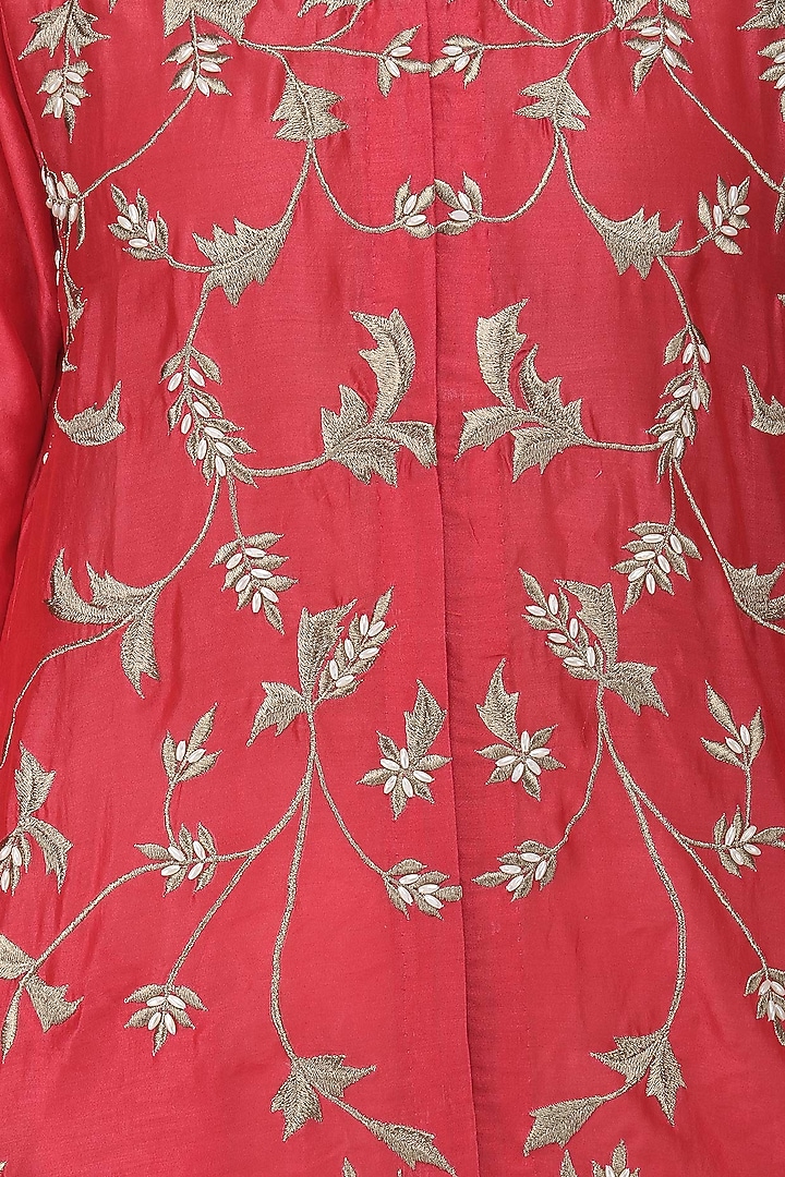 Dark pink embroidered kurta with off white maxi dress available only at Pernia's Pop Up Shop.