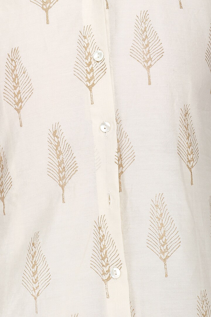 Off white block print asymmetric kurta with maxi dress available only at Pernia's Pop Up Shop.