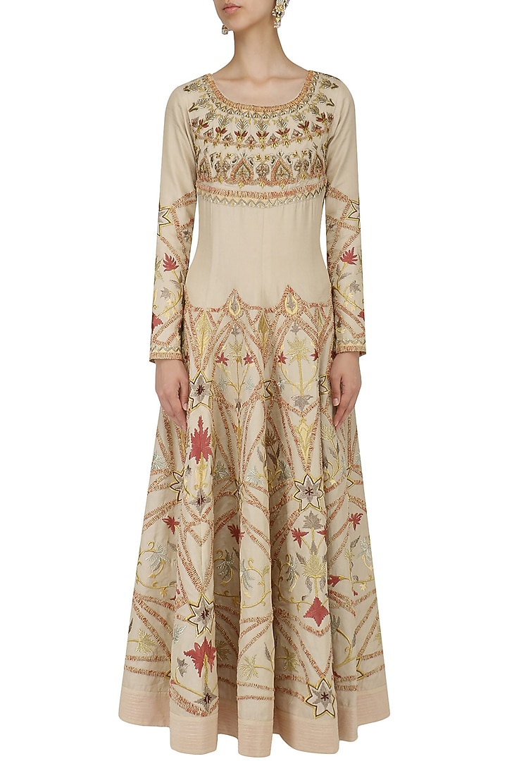 Natural thread and zari embroidered anarkali gown available only at Pernia's Pop Up Shop.