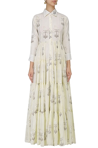 Off White Block Print Maxi Dress by Samant Chauhan