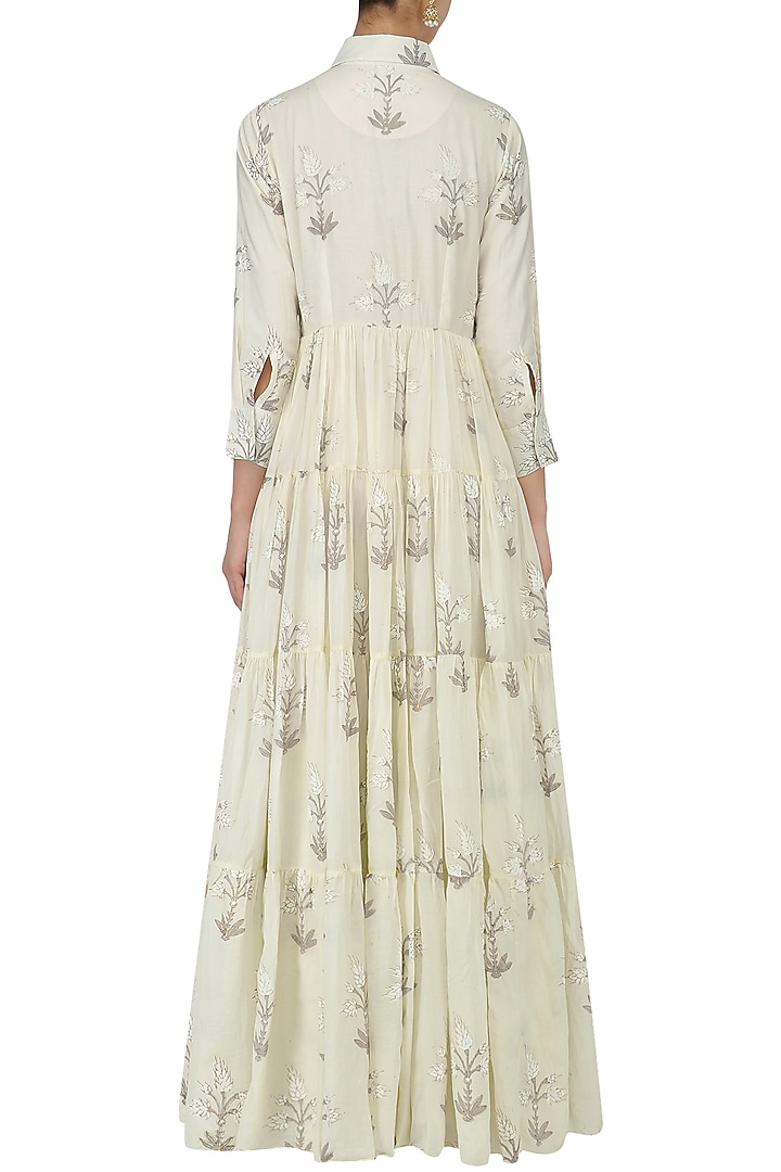 Off white block print maxi dress available only at Pernia's Pop Up Shop.