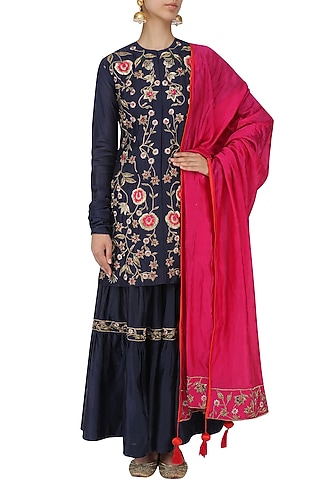 Navy Embroidered Sharara Set by Samant Chauhan