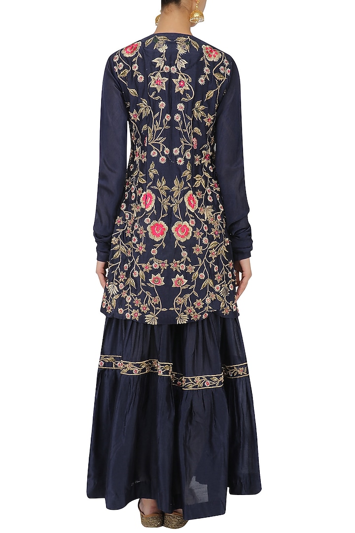 Navy embroidered sharara set available only at Pernia's Pop Up Shop.