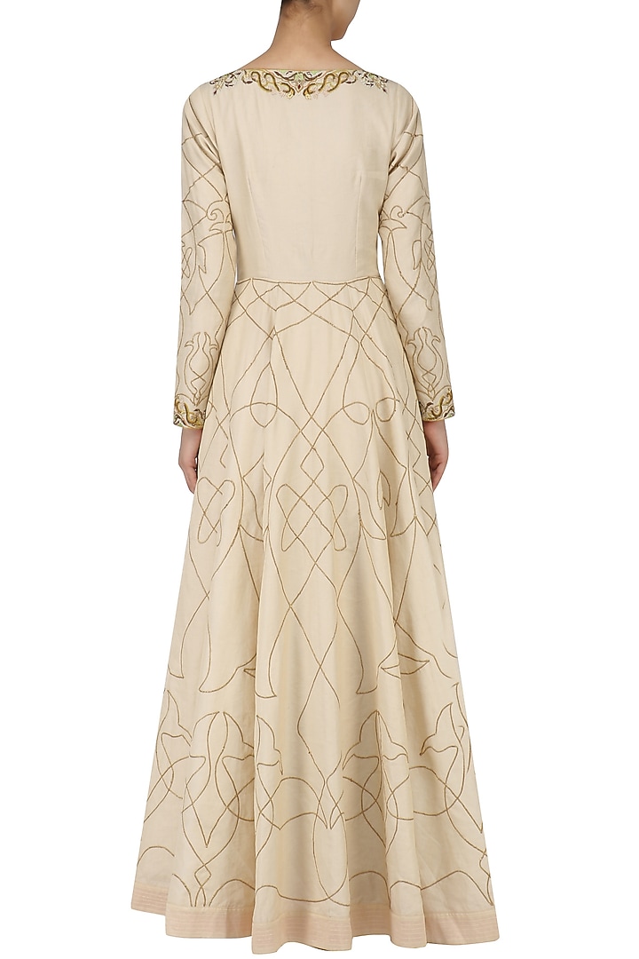 Natural zari embroidery open gown available only at Pernia's Pop Up Shop.